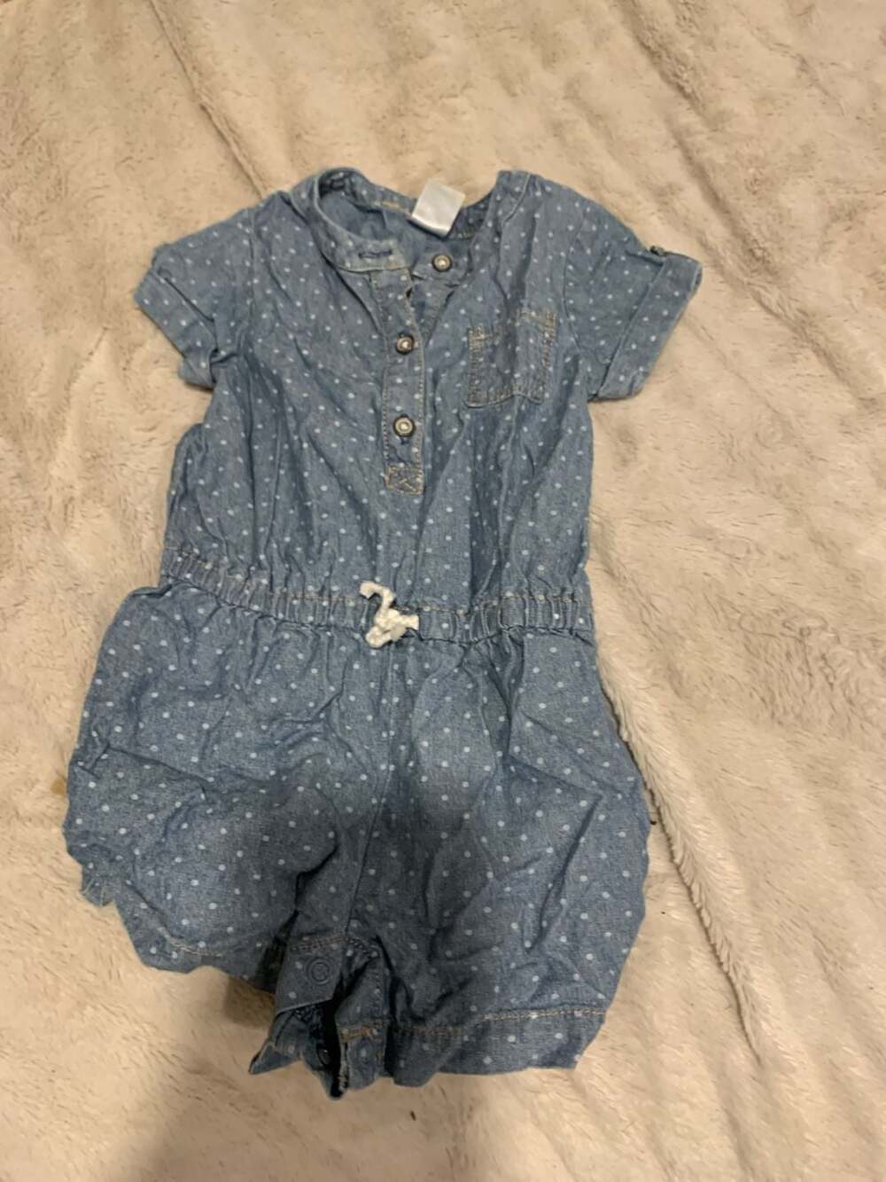 Carter's Denim Romper Size 12 Months Blue White Polka Dot